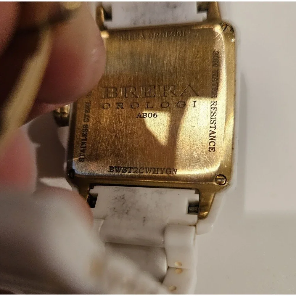 Brera Orologi Stella Mother of Pearl White Ceramic Gold Square Face Ladies Watch